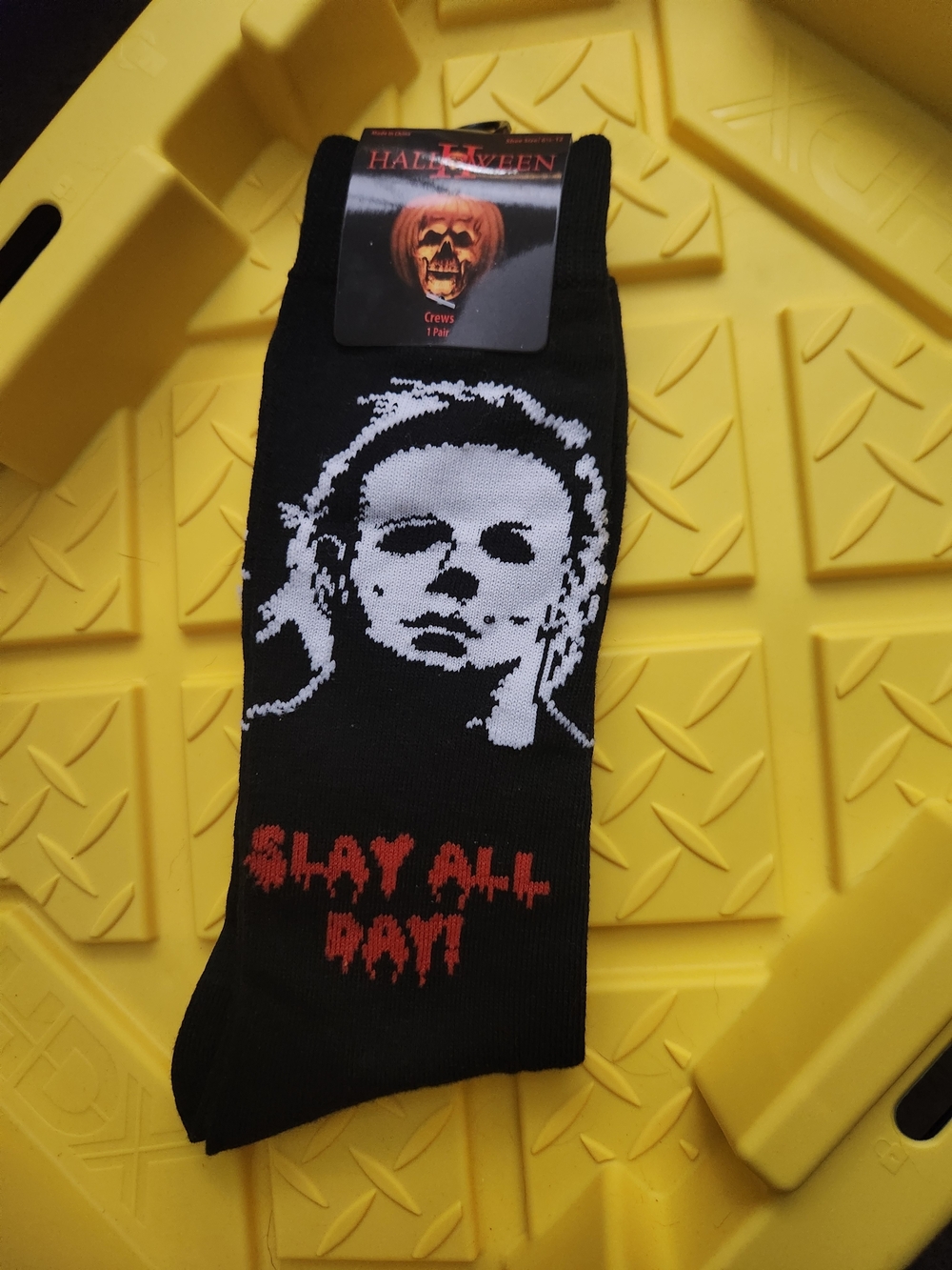 Halloween II Michael Myers Halloween Graphic Crew Socks - Black with White & Red